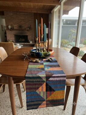 Vibrant Multicolor Geometric Stripe Table Runner